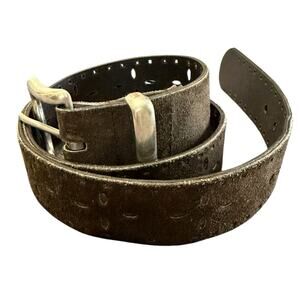 Brown Leather Belt Unisex Top Grain Silver Buckle 29-33" Waist Eyelet Design